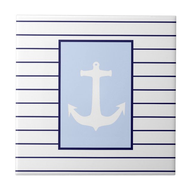 Vita ankchor kapten Blue Rand Sea Ocean Kakelplatta (Framsidan)