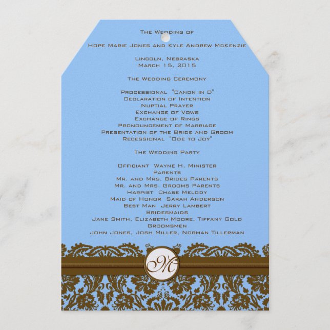Vita anteckningar för Damask Wedding Program (Framsida)