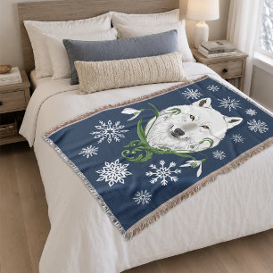 Vita Arktiska Varg Snödroppsblommor Filt