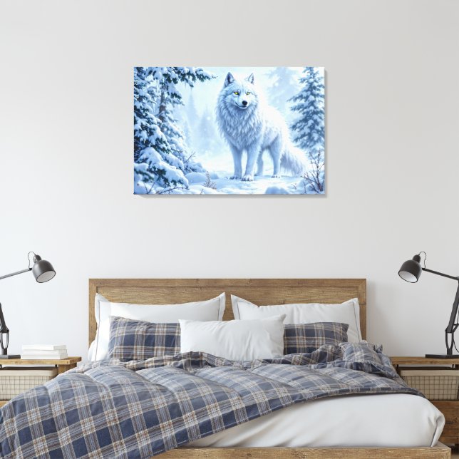 Vita arktiska vargens vinterlandskapskonstruktion canvastryck (Insitu (sovrum))