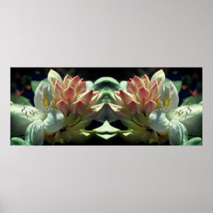 Vita Azalea-blomman och Bud Spegel-Abstrakten Poster