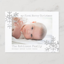 Vita Baby Första julfoto Snöflingor Helg Vykort