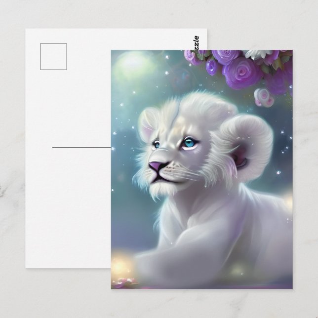 Vita Baby Lejona Unge Vykort (Fram/baksida)