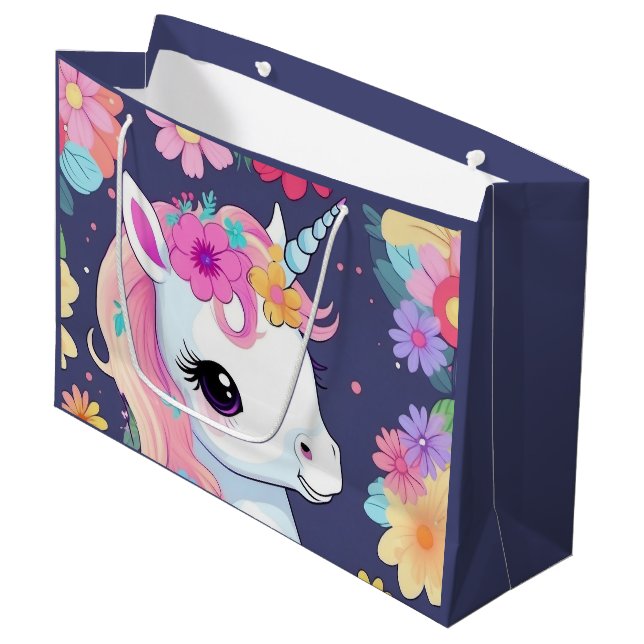 Vita Baby Unicorn med blommor (Framsidan Vinklad)