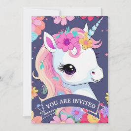 Vita Baby Unicorn med blommor Inbjudningar
