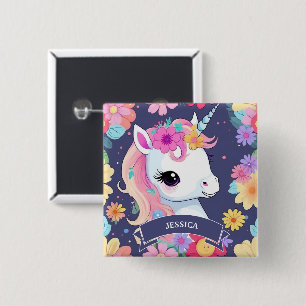Vita Baby Unicorn med blommor Knapp