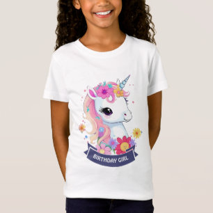 Vita Baby Unicorn med blommor T Shirt