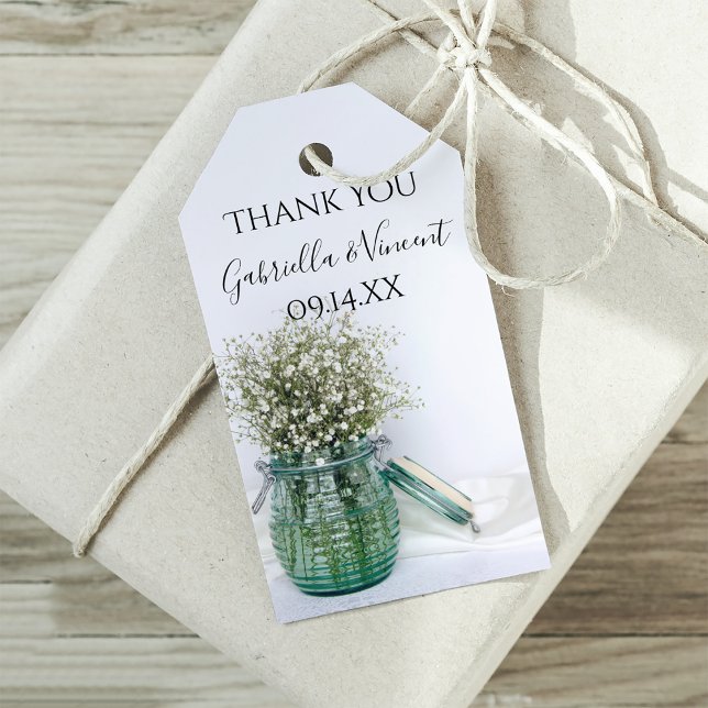 Vita babyutandning i Blue Burk Wedding Favor Märkr Presentetikett (Skapare uppladdad)