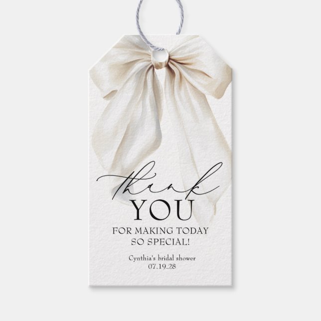 Vita båge gåvor bröllopsdusch tack presentetikett (Framsidan)