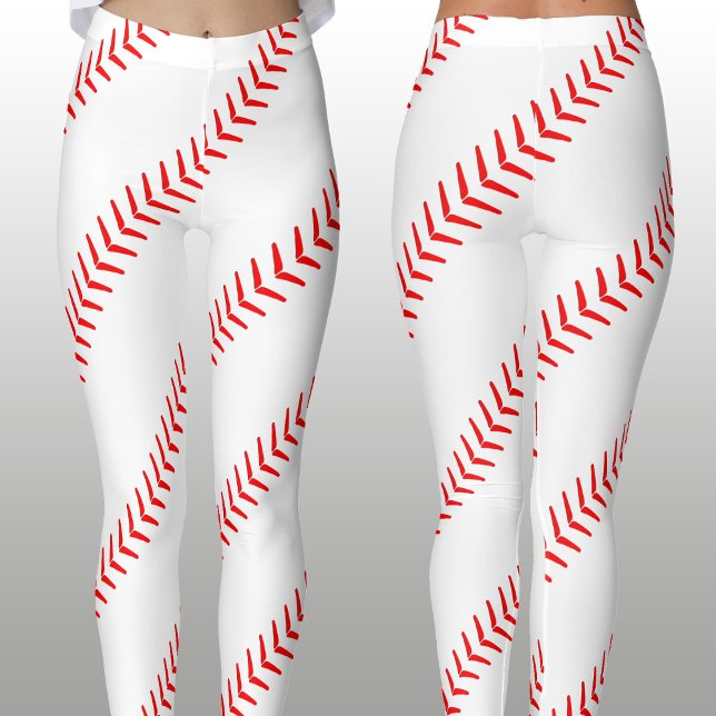 Vita baljväxter för kvinnor (baskiska) leggings (Cute baseball leggings with red seam stripes. Great for wearing to the game on game day!)