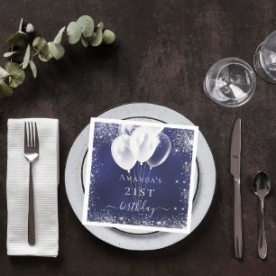 Vita ballonger från daggflodens blå silver glitter pappersservett