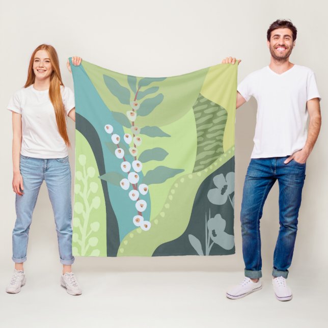 Vita bär med blandade Gröntar Färg blockerar moder Fleecefilt (På plats)