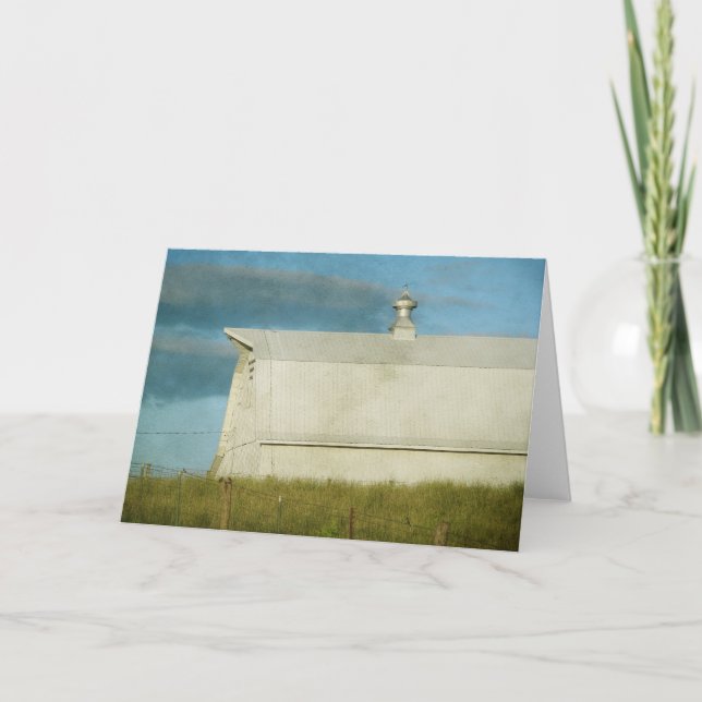 Vita Barn och fåglar på ett staket Kort (Framsida)