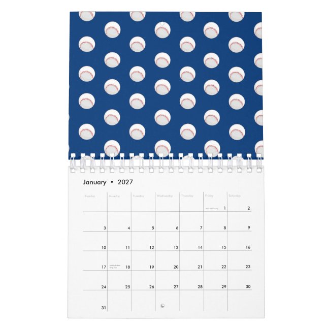 Vita baskiska sportspelare Boll Röda Stitching Kalender (Jan 2027)