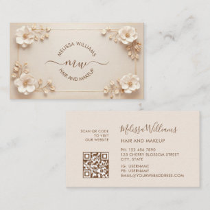 Vita Beige 3D Blommor Initialer Visitkort