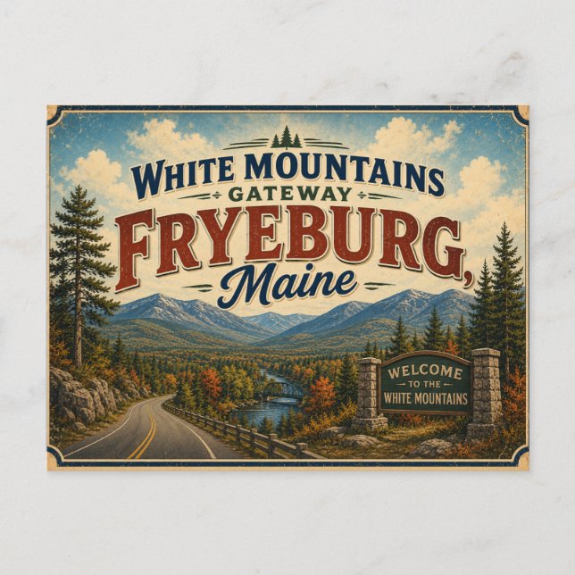 Vita bergen Gateway Fryeburg Maine vykort (Framsida)