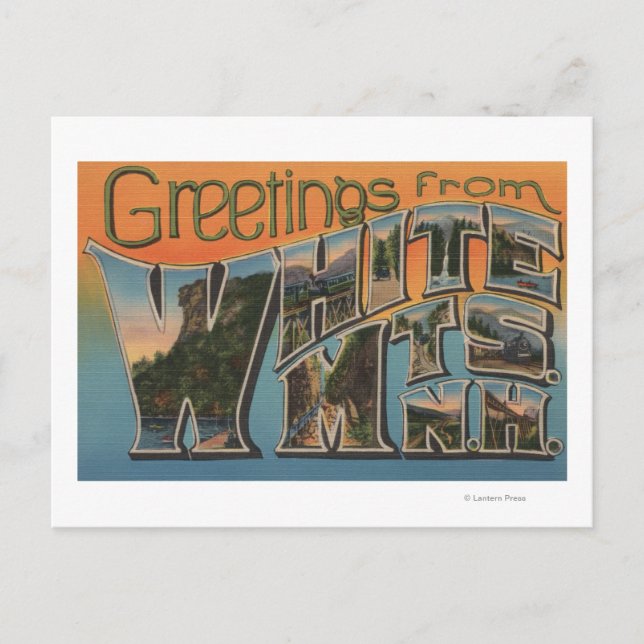 Vita bergen, New Hampshire Vykort (Framsida)