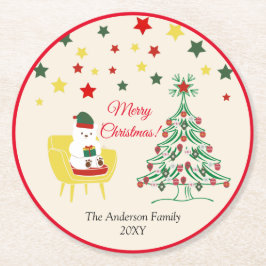 Vita björnen Träd Julfest God jul Underlägg Papper Rund