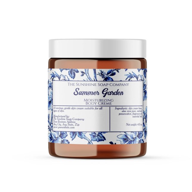 Vita blå Blommigt Soap Cosmetics-etikett Fraktsedel (Skapare uppladdad)
