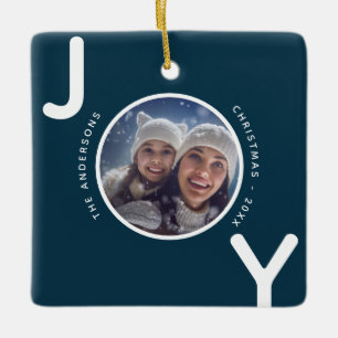 Vita, blå julfoto julgransprydnad keramik