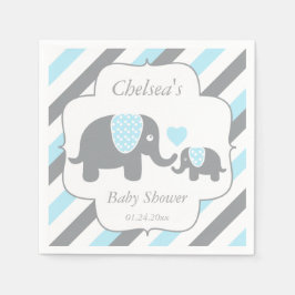 Vita, blå och Grått Rand Elephants Baby Shower Pappersservett