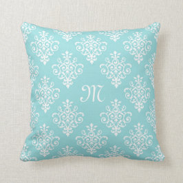 Vita, blå och vita vattenbad med Monogram Kudde