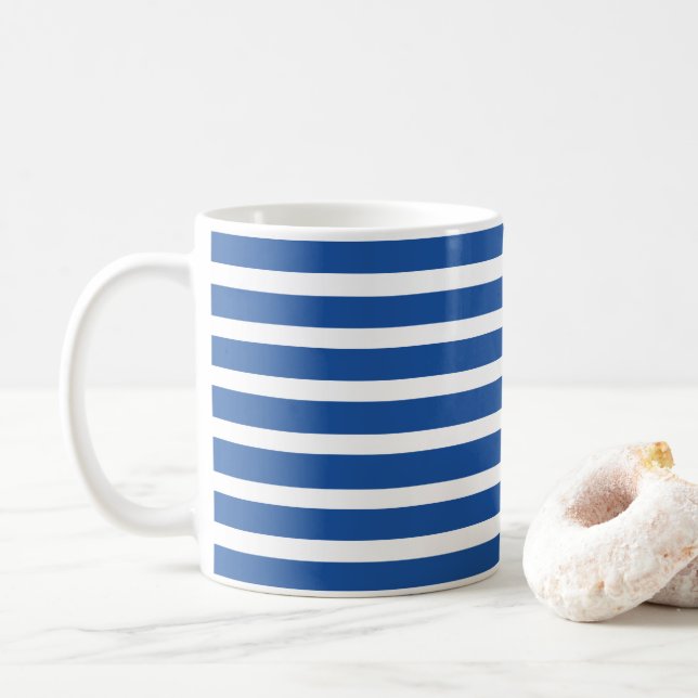 Vita Blå Ränder Söt Kaffemugg (Med munk)