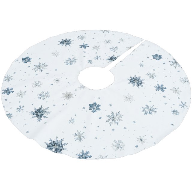Vita Blå Snöflingor Jul Julgransmatta Borstad Polyester (Vinklad)