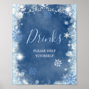Vita Blå Vinter Snöflinga Bröllopsdusch Drycker Poster