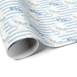 Vita blåa Blommigten Eucalyptus Rand Presentpapper