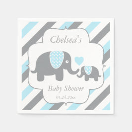 Vita, blåa & grå randiga elefanter Baby Shower Pappersservett