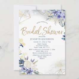 Vita blåa Guld-vattenfärgens Blommigt, Möhippa Inbjudningar