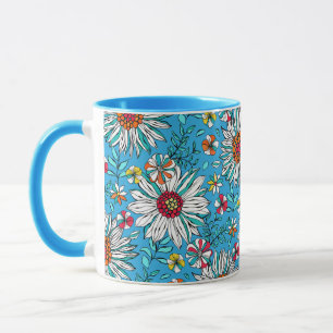 Vita blåa Gulten Orange Röda Daisyn Flowers Mönste Mugg