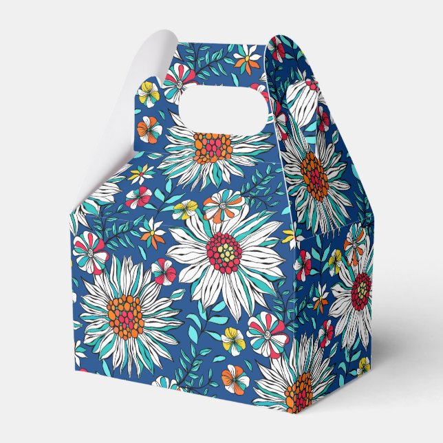 Vita blåa Gulten Orange Röda Daisyn Flowers Mönste Presentaskar (Framsidan Sidan)