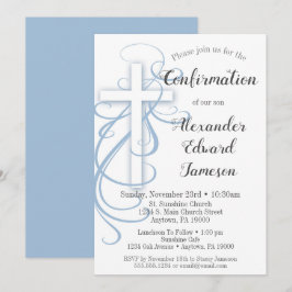 Vita Blåblå Swirl Kor-bekräftelseinbjudan pojke Inbjudningar