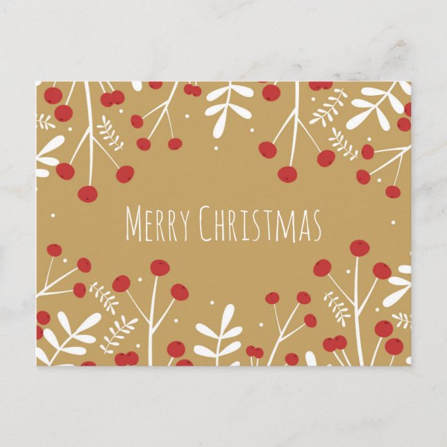 Vita blad & bär Guld jul julgran Helg Vykort (Framsida)