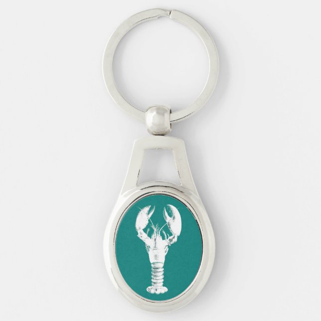 Vita blåsor på turkos / Teal Ovalt Silverfärgad Nyckelring (Framsidan)