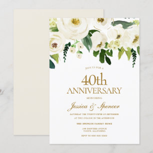 Vita blommande blommor 40-års bröllopsjubileum inbjudningar