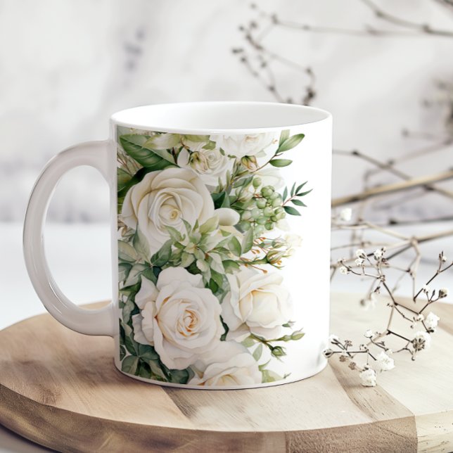 Vita blommande rosor Mamma kaffemugg (Skapare uppladdad)