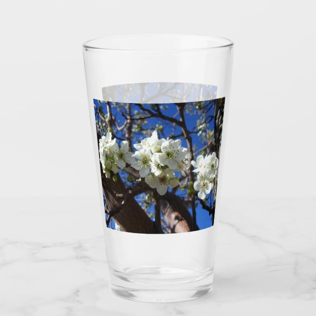 Vita Blommar Clusters Vår Blommar Pear Träd Glaskopp (Framsida)