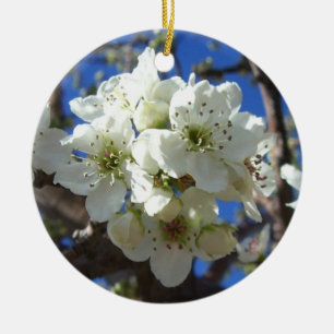 Vita Blommar Clusters Vår Blommar Pear Träd Julgransprydnad Keramik