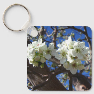 Vita Blommar Clusters Vår Blommar Pear Träd Nyckelring