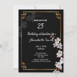 vita Blommar för körsbär &guldfärgade Ram födelsed Inbjudningar