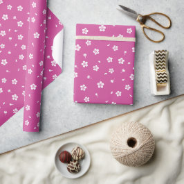 Vita Blommar på Shock rosa Presentpapper