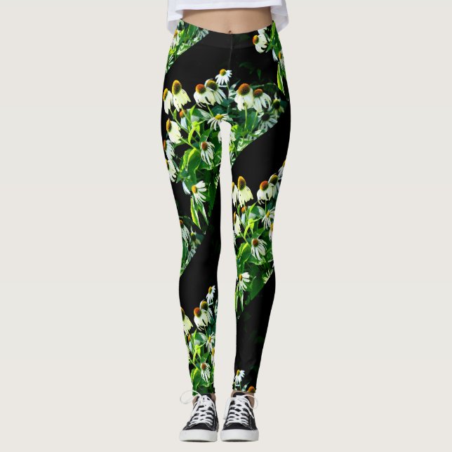 vita blommar svarta leggings (Framsida)