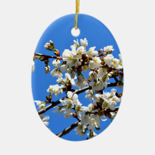 Vita blommar vår träd, vit blommigt blommar julgransprydnad keramik