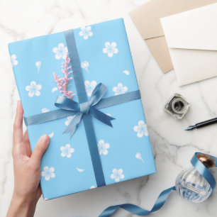 Vita Blommar vid Baby blue Mönster Presentpapper