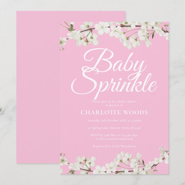 Vita Blommarna Baby Sprinkle/Shower Inbjudningar (Fram/baksida)