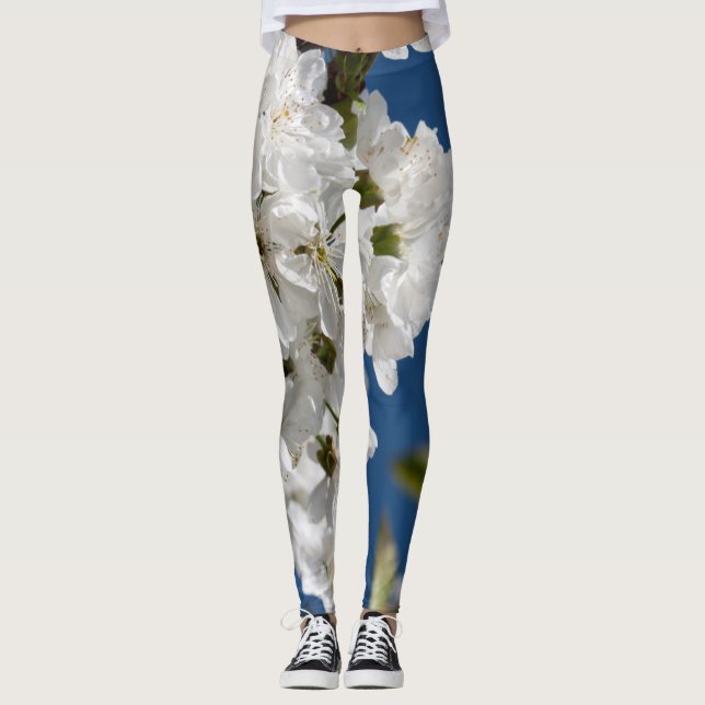 Vita blommarna grenar Vår Leggings (Framsida)