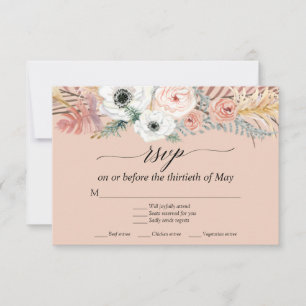Vita Blommiga Boho Pampasgräs Tropisk Palm RSVP OSA Kort